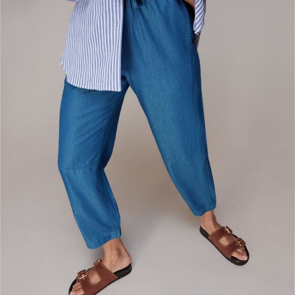 Whistles Lucy Blue Chambray Barrel Trouser Pants Drawstring US 12 NWT - Picture 3 of 10